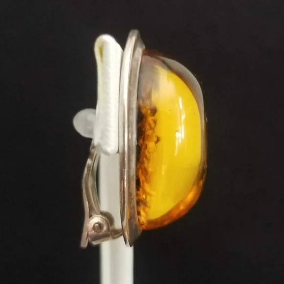 Large, amber style sterling clip-on earrings, vintage - Picture 2 of 5